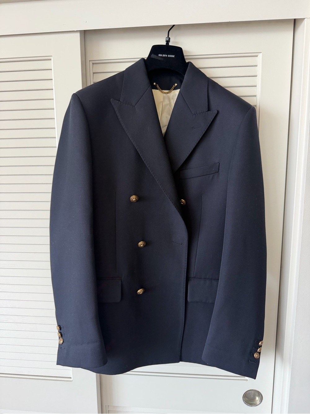 Golden Goose Navy Double-Breasted Sport Coat with Gold Buttons - Picture 2 of 5